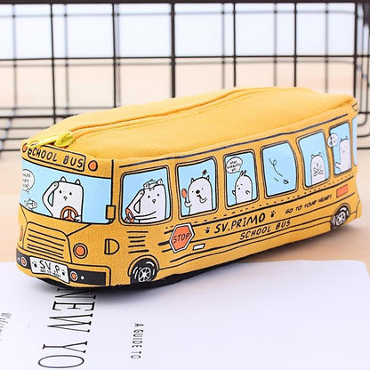 Cartoon Bus Pencil Case Large Capacity Kids School Organizer