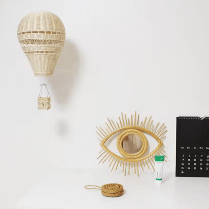 Handwoven Rattan Hot Air Balloon Wall Hanging – Boho Nursery Decor & Baby Photo Prop
