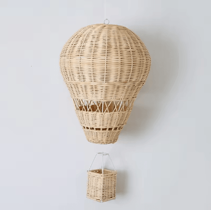 Handwoven Rattan Hot Air Balloon Wall Hanging – Boho Nursery Decor & Baby Photo Prop