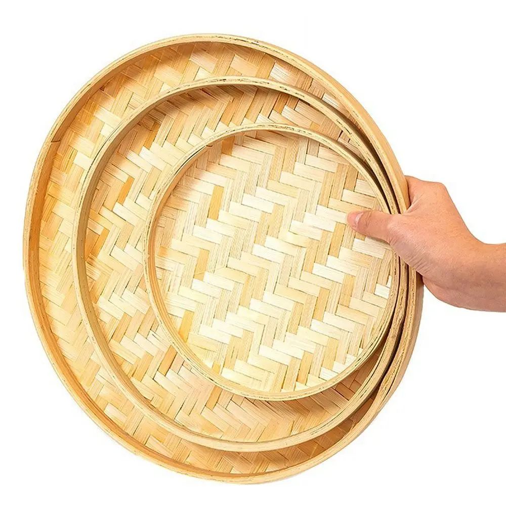 Handwoven Bamboo Fruit Basket & Decorative Storage Tray