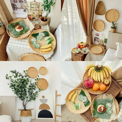 Handwoven Bamboo Fruit Basket & Decorative Storage Tray