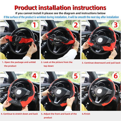 Carbon Fiber Leather Steering Wheel Cover Universal Anti Slip Grip for 14.5 to 15 Inch Wheels