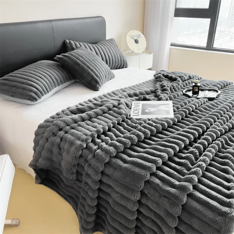 Thick Striped Multifunctional Blanket Soft Throw Bed Cover and Cozy Nap Blanket
