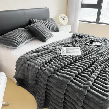 Thick Striped Multifunctional Blanket Soft Throw Bed Cover and Cozy Nap Blanket