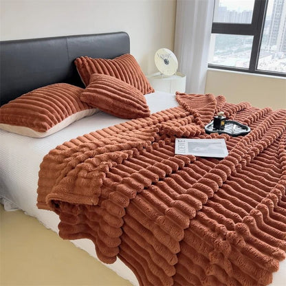 Thick Striped Multifunctional Blanket Soft Throw Bed Cover and Cozy Nap Blanket