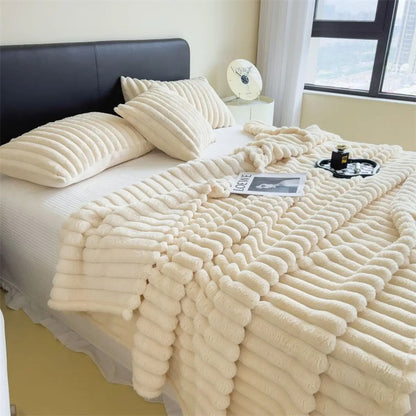 Thick Striped Multifunctional Blanket Soft Throw Bed Cover and Cozy Nap Blanket