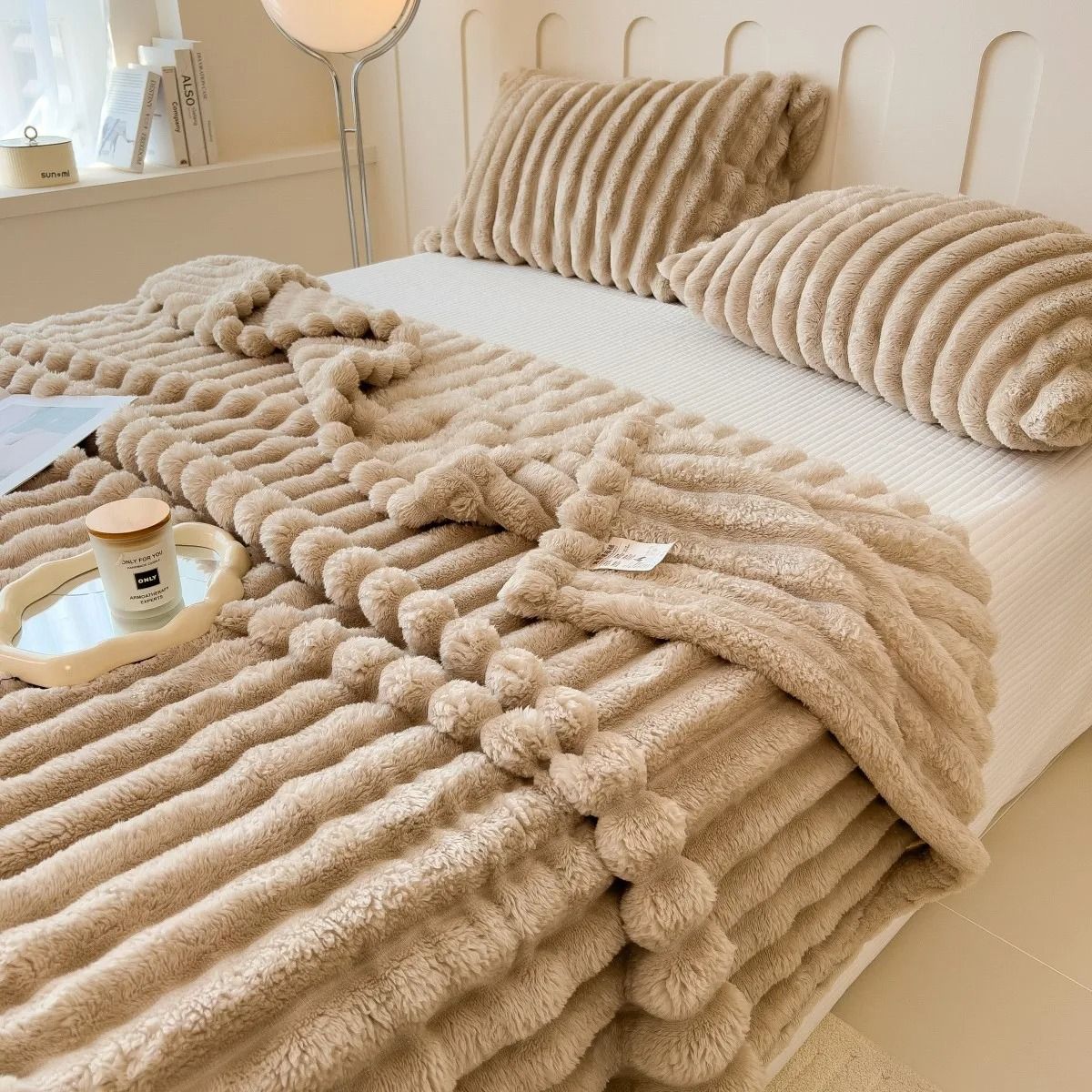 Thick Striped Multifunctional Blanket Soft Throw Bed Cover and Cozy Nap Blanket