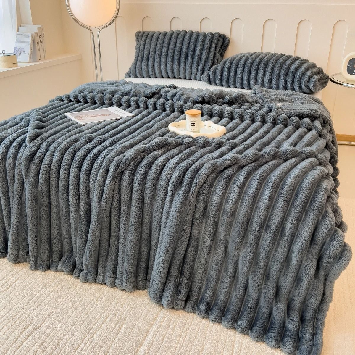 Thick Striped Multifunctional Blanket Soft Throw Bed Cover and Cozy Nap Blanket