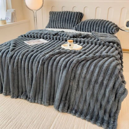 Thick Striped Multifunctional Blanket Soft Throw Bed Cover and Cozy Nap Blanket