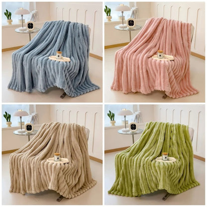 Thick Striped Multifunctional Blanket Soft Throw Bed Cover and Cozy Nap Blanket