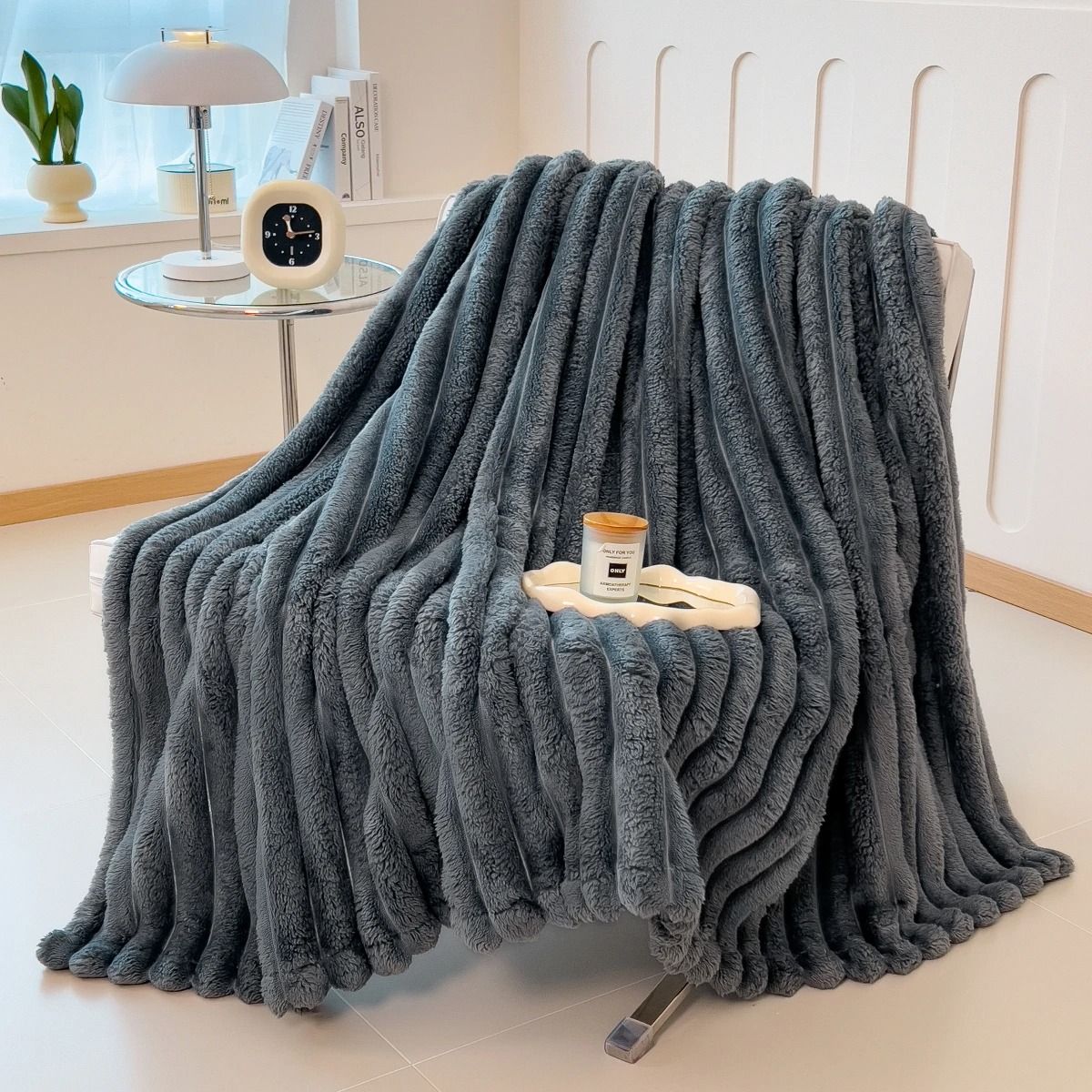 Thick Striped Multifunctional Blanket Soft Throw Bed Cover and Cozy Nap Blanket