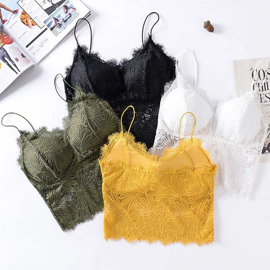 Lace Bralette Crop Top for Women – Sexy Sleeveless Bustier with Zipper Back