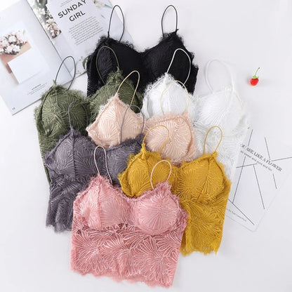 Lace Bralette Crop Top for Women – Sexy Sleeveless Bustier with Zipper Back