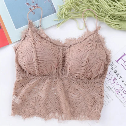 Lace Bralette Crop Top for Women – Sexy Sleeveless Bustier with Zipper Back