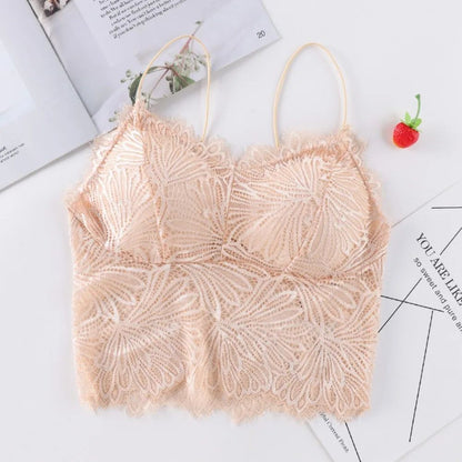 Lace Bralette Crop Top for Women – Sexy Sleeveless Bustier with Zipper Back