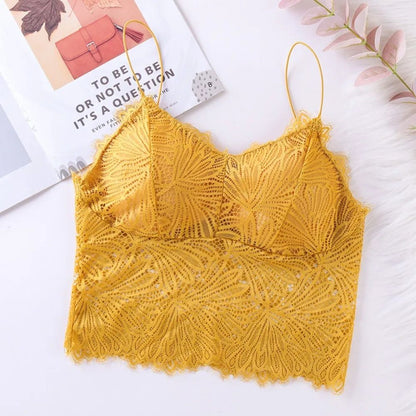 Lace Bralette Crop Top for Women – Sexy Sleeveless Bustier with Zipper Back