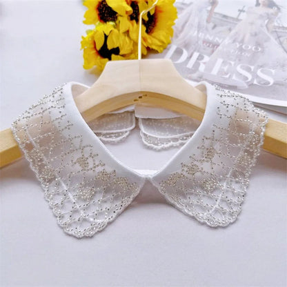 Elegant Detachable Lace Collar with Embroidered Beaded Detail Vintage Shawl