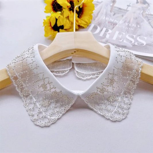 Elegant Detachable Lace Collar with Embroidered Beaded Detail Vintage Shawl