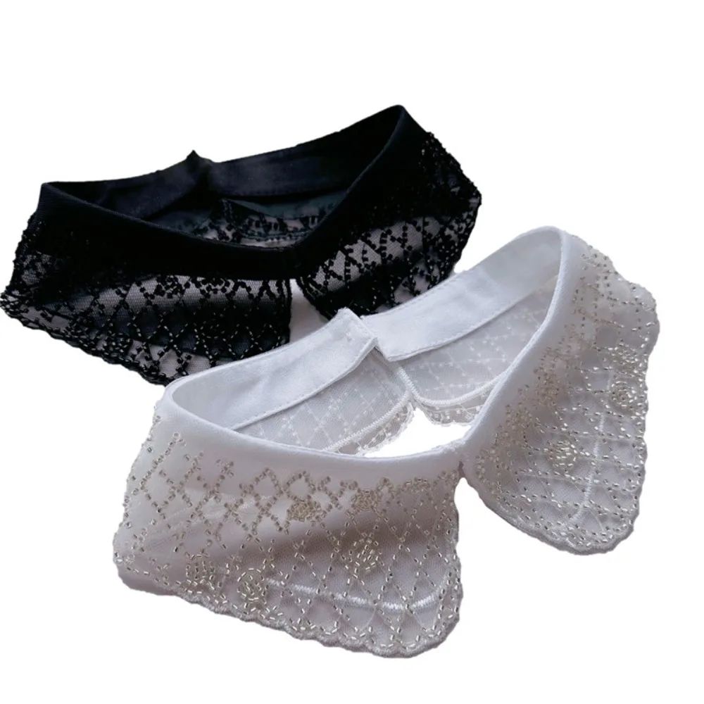 Elegant Detachable Lace Collar with Embroidered Beaded Detail Vintage Shawl