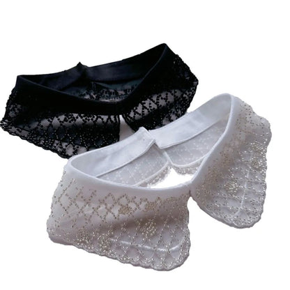 Elegant Detachable Lace Collar with Embroidered Beaded Detail Vintage Shawl