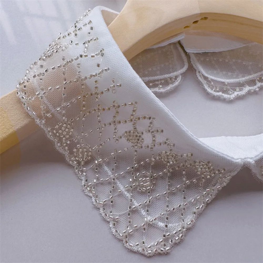 Elegant Detachable Lace Collar with Embroidered Beaded Detail Vintage Shawl