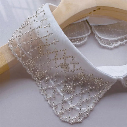 Elegant Detachable Lace Collar with Embroidered Beaded Detail Vintage Shawl