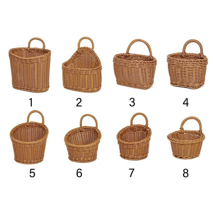 Handwoven Rattan Storage Basket with Handle – Rustic Hanging Kitchen Organizer