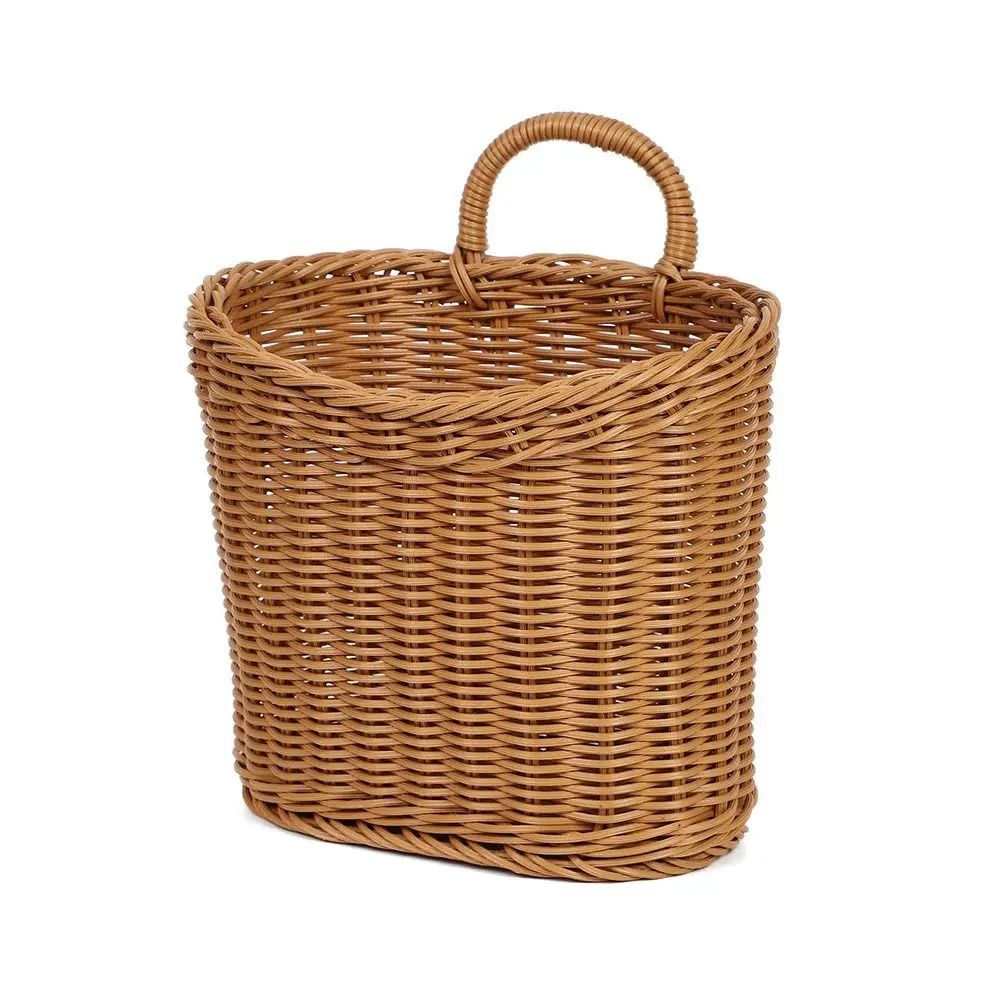 Handwoven Rattan Storage Basket with Handle – Rustic Hanging Kitchen Organizer