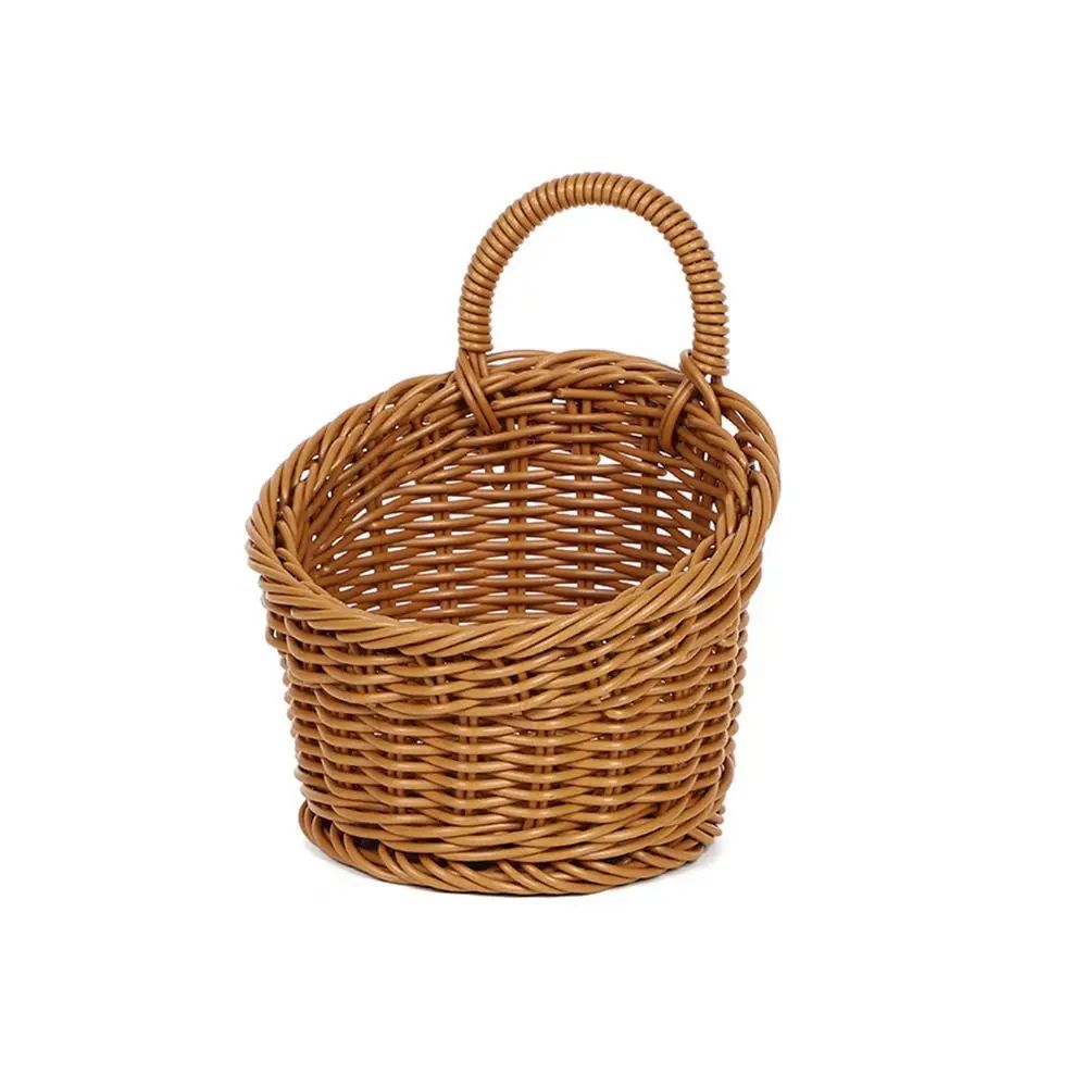 Handwoven Rattan Storage Basket with Handle – Rustic Hanging Kitchen Organizer