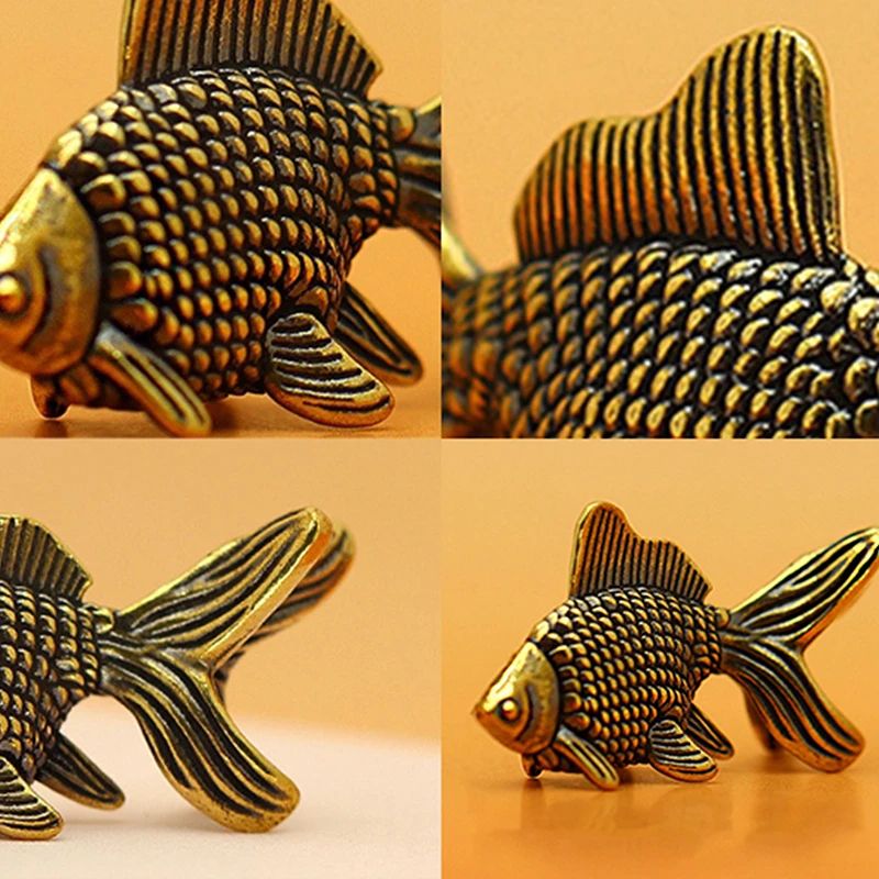 Golden Fortune Brass Goldfish Figurine – Retro Lucky Ornament for Home, Desk & Tea Pet Decor