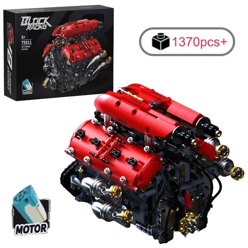 V8 Engine Model Kit with Motorized Building Blocks – 1370pcs STEM Assembly Set