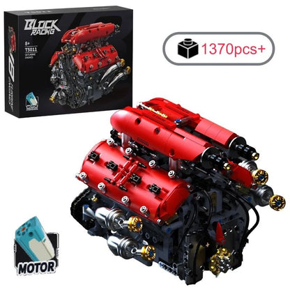 V8 Engine Model Kit with Motorized Building Blocks – 1370pcs STEM Assembly Set
