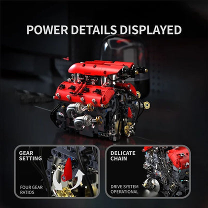 V8 Engine Model Kit with Motorized Building Blocks – 1370pcs STEM Assembly Set