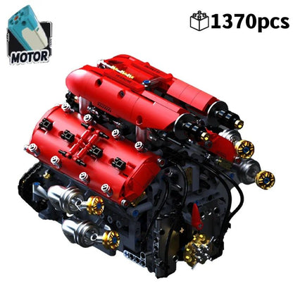 V8 Engine Model Kit with Motorized Building Blocks – 1370pcs STEM Assembly Set