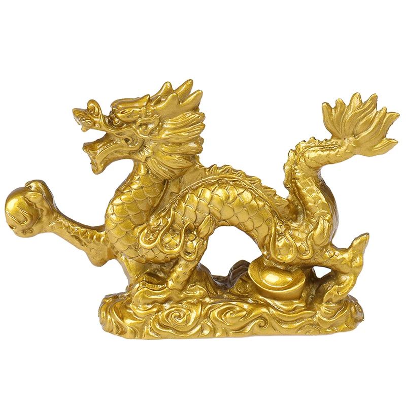 Imperial Fortune Golden Dragon Statue – Chinese Zodiac Lucky Resin Figurine for Wealth & Protection