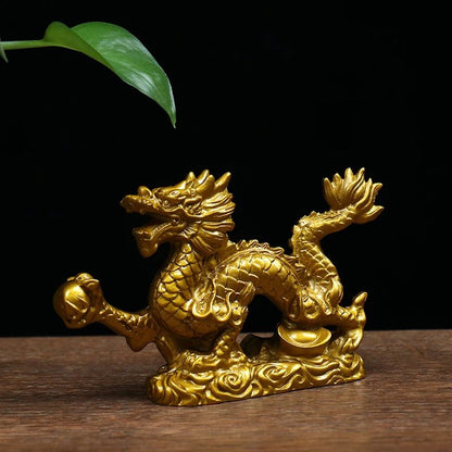 Imperial Fortune Golden Dragon Statue – Chinese Zodiac Lucky Resin Figurine for Wealth & Protection