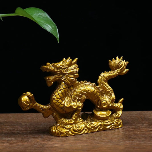 Imperial Fortune Golden Dragon Statue – Chinese Zodiac Lucky Resin Figurine for Wealth & Protection
