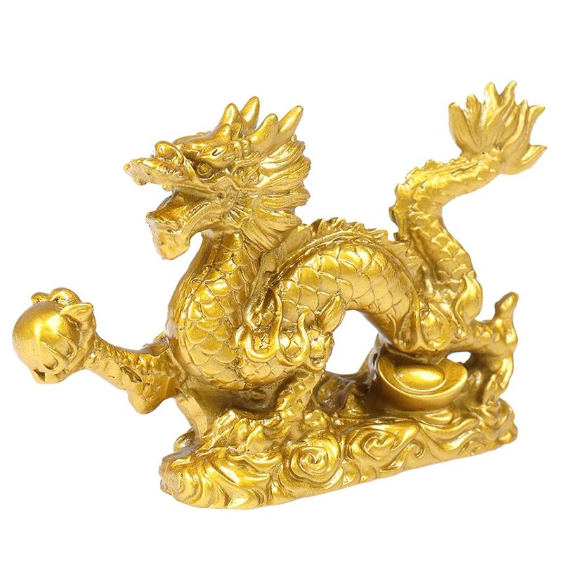 Imperial Fortune Golden Dragon Statue – Chinese Zodiac Lucky Resin Figurine for Wealth & Protection
