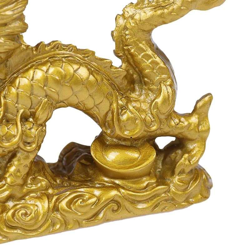 Imperial Fortune Golden Dragon Statue – Chinese Zodiac Lucky Resin Figurine for Wealth & Protection