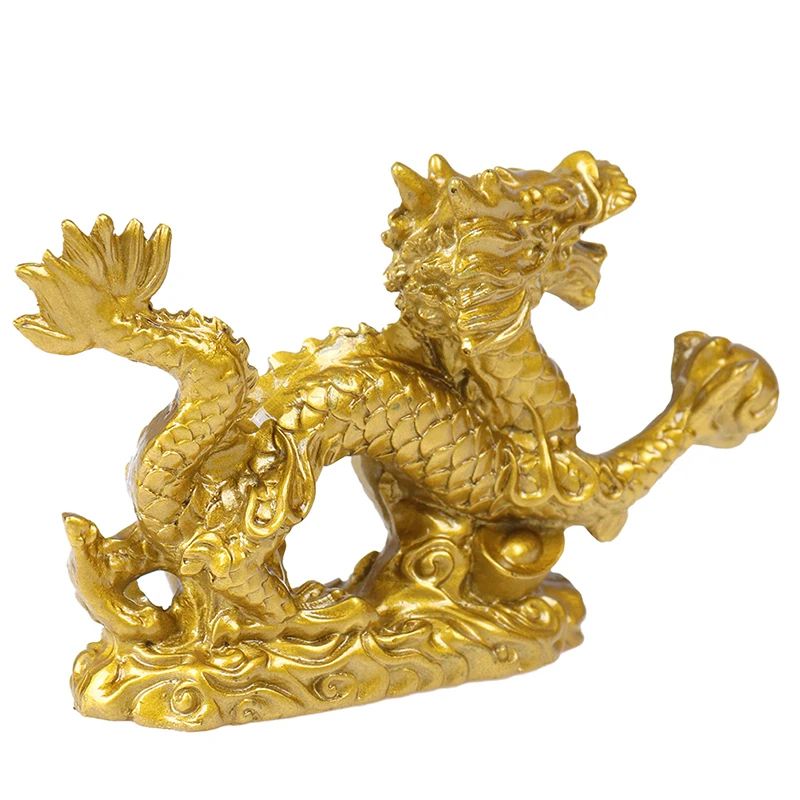 Imperial Fortune Golden Dragon Statue – Chinese Zodiac Lucky Resin Figurine for Wealth & Protection