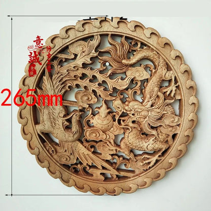Hand-Carved Camphor Wood Dragon & Phoenix Wall Art – 3D Traditional Chinese Decorative Panel with Natural Fragrance