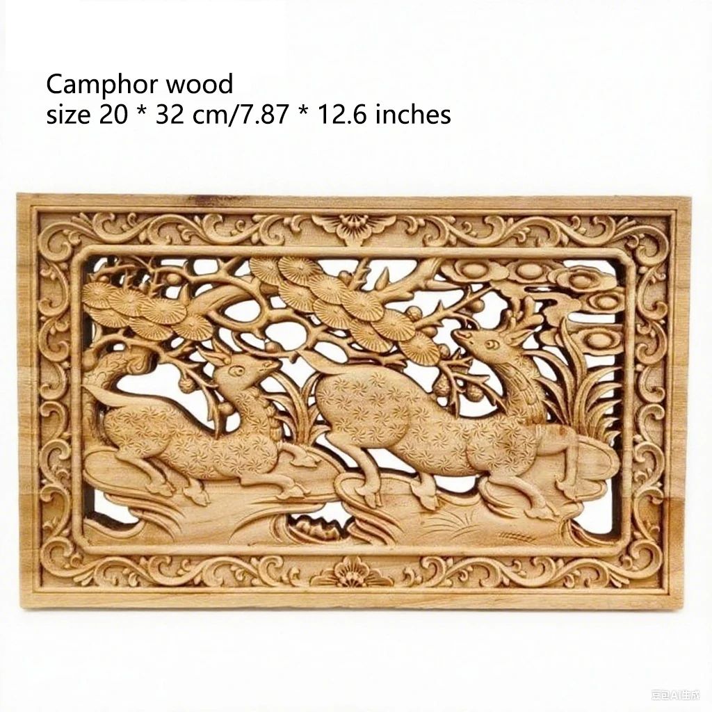 Hand-Carved Camphor Wood Dragon & Phoenix Wall Art – 3D Traditional Chinese Decorative Panel with Natural Fragrance