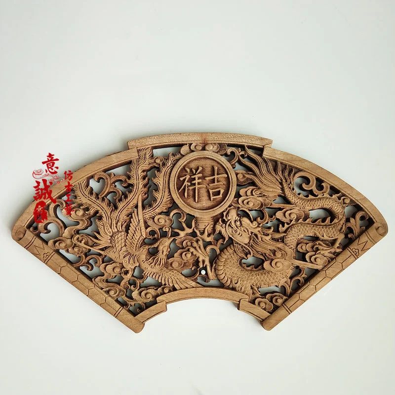 Hand-Carved Camphor Wood Dragon & Phoenix Wall Art – 3D Traditional Chinese Decorative Panel with Natural Fragrance