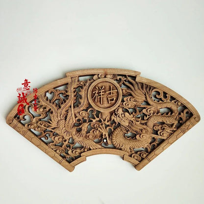 Hand-Carved Camphor Wood Dragon & Phoenix Wall Art – 3D Traditional Chinese Decorative Panel with Natural Fragrance