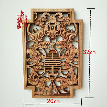 Hand-Carved Camphor Wood Dragon & Phoenix Wall Art – 3D Traditional Chinese Decorative Panel with Natural Fragrance