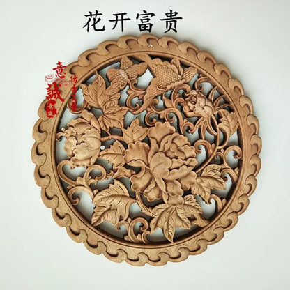Hand-Carved Camphor Wood Dragon & Phoenix Wall Art – 3D Traditional Chinese Decorative Panel with Natural Fragrance