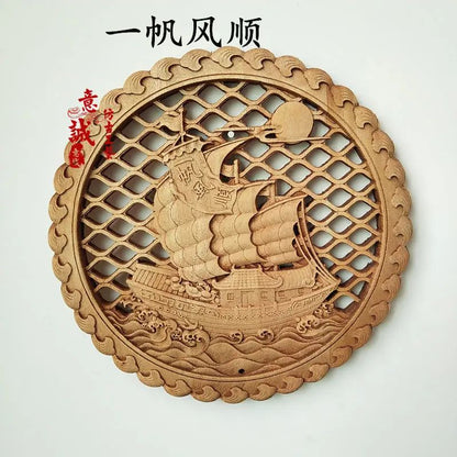 Hand-Carved Camphor Wood Dragon & Phoenix Wall Art – 3D Traditional Chinese Decorative Panel with Natural Fragrance
