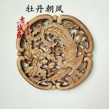 Hand-Carved Camphor Wood Dragon & Phoenix Wall Art – 3D Traditional Chinese Decorative Panel with Natural Fragrance
