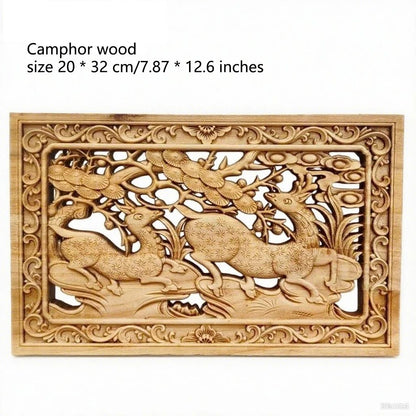 Hand-Carved Camphor Wood Dragon & Phoenix Wall Art – 3D Traditional Chinese Decorative Panel with Natural Fragrance