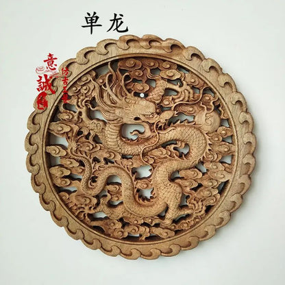 Hand-Carved Camphor Wood Dragon & Phoenix Wall Art – 3D Traditional Chinese Decorative Panel with Natural Fragrance
